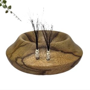 Stamped Wooden Bowl With Beads-Course Hair Decorative Handmade Light Dark Browns